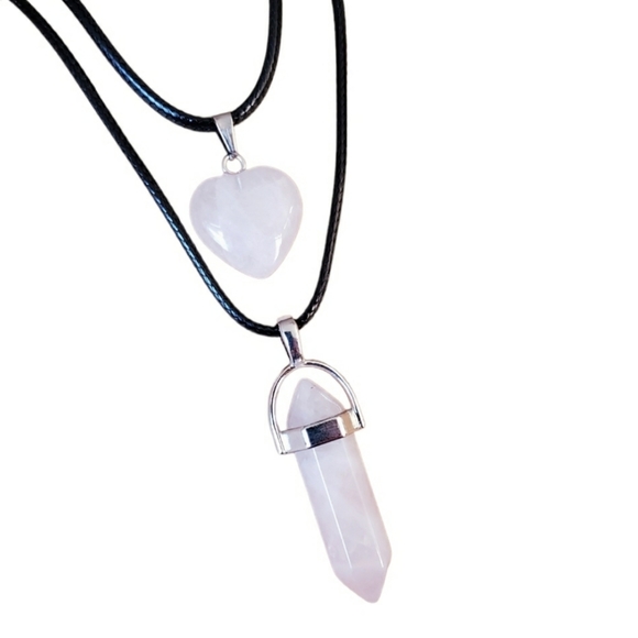 🆕 Rose Quartz Crystal Point and Heart Necklace Set - Picture 1 of 6